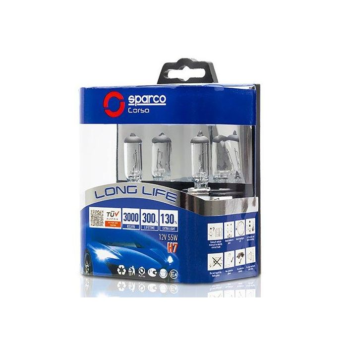 Sparco SPCB1004 Juego 2 Bombillas H7 Halógenas Long Life +130% Luz 300% Larga Duración 12V 55W 3000K E-Mark TUV E4 1 Sparco SPCB1004 Juego 2 Bombillas H7 Halógenas Long Life +130% Luz 300% Larga Duración 12V 55W 3000K E-Mark TUV E4 1