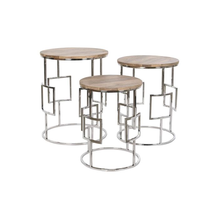 Juego de 3 mesas Home ESPRIT Marrón Plateado Natural Acero Madera de mango 49,5 x 49,5 x 62 cm 1 Juego de 3 mesas Home ESPRIT Marrón Plateado Natural Acero Madera de mango 49,5 x 49,5 x 62 cm 1