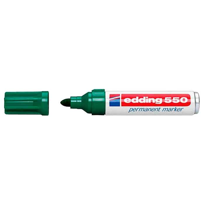 Edding Marcador Permanente 550 Verde (Set de 10) Marcador para casi todos los materiales, punta redonda 3-4 mm, resistente al agua y roce. (Set de 10) 1