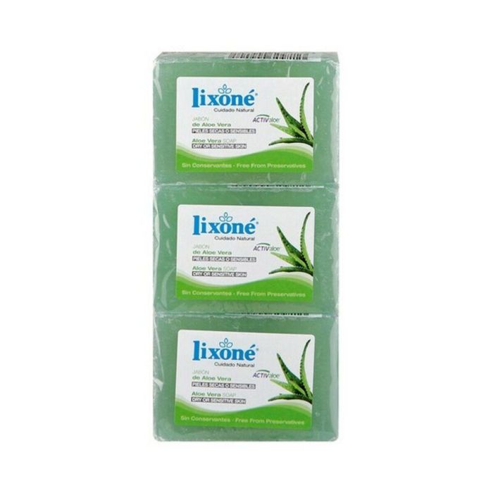Lixone Jabón en Pastilla de Aloe Vera para Piel Seca y Sensible, Pack 3 x 125g. Cuidado Corporal Hidratante y Suavizante Artesanal.