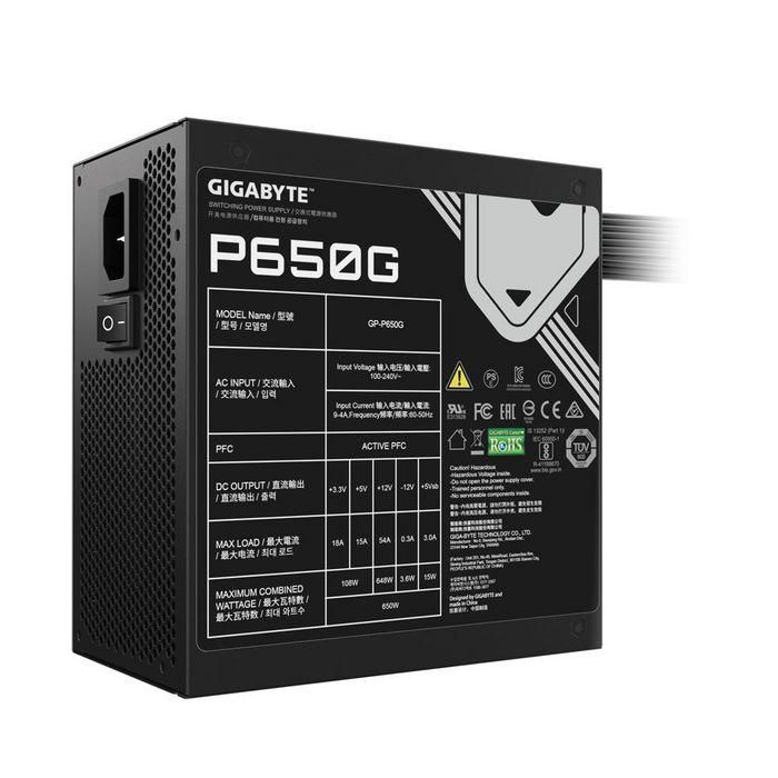 Gigabyte Fuente de Alimentación ATX 650W 80 Plus Bronze Certificada, Condensadores Japoneses, Ventilador HYB, Protección Completa 3