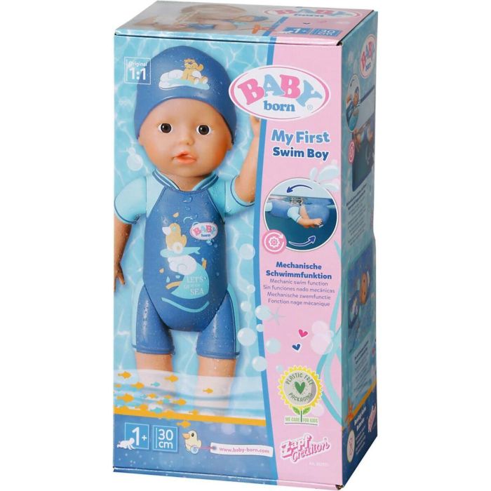 Baby Born - Mi Primer Muñeco Bebé de Natación 30cm, Nada al Mover Brazos, Flota sin Pilas, con Bañador y Gorro Azul 1 Baby Born - Mi Primer Muñeco Bebé de Natación 30cm, Nada al Mover Brazos, Flota sin Pilas, con Bañador y Gorro Azul 1
