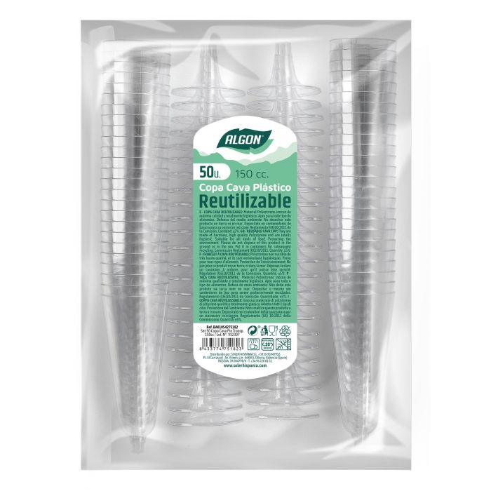 Set de 50 copas de cava transparentes 150 cc Algon (6 Cajas) 1 Set de 50 copas de cava transparentes 150 cc Algon (6 Cajas) 1