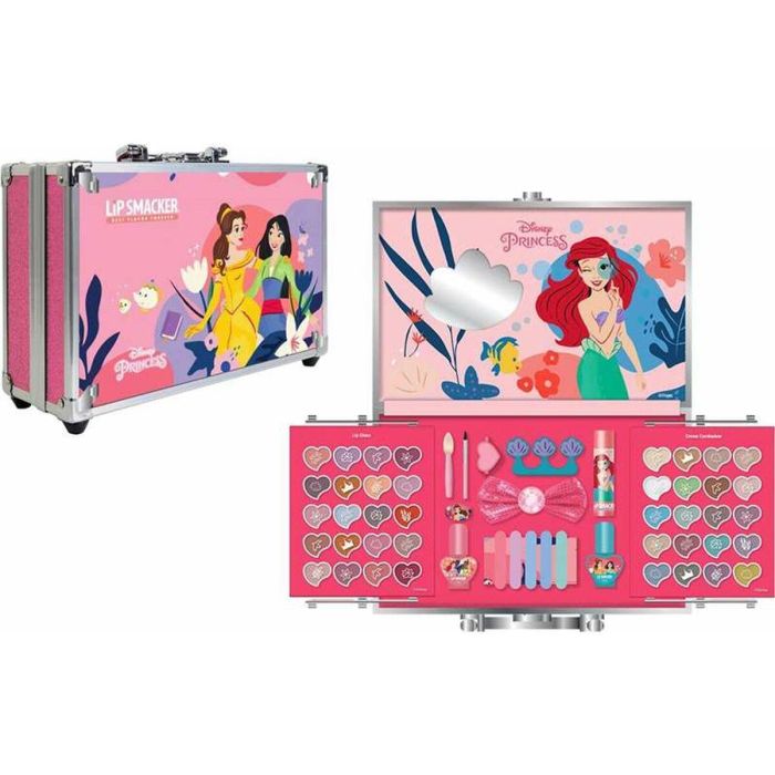 Markwins Maletín de Maquillaje Metálico Princesas Juguete 25x19,5x8,7 cm, 20 Brillos Labios, 20 Sombras Ojos, Accesorios, Edad 3+ Años 6