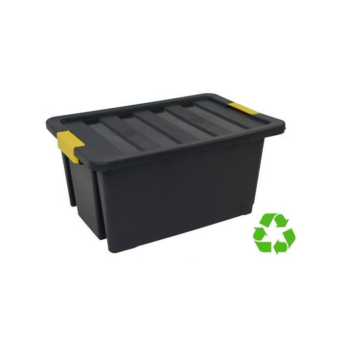 Archivo 2000 Caja de Almacenaje Sostenible 55L, PP Reciclado Negro, 430x630x300 mm, Apilable y Encajable Archivo 2000 Caja de Almacenaje Sostenible 55L, PP Reciclado Negro, 430x630x300 mm, Apilable y Encajable