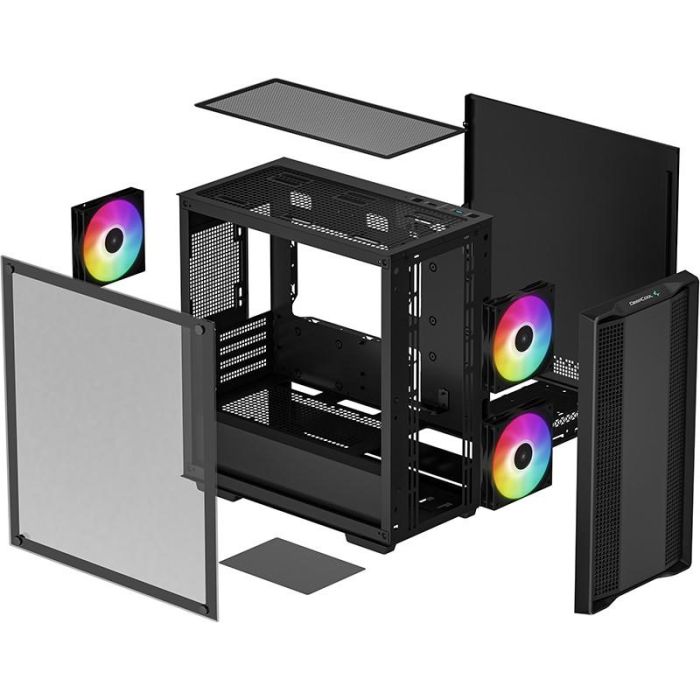 DeepCool CC360 ARGB Mini Tower PC Negro, compatible micro ATX/Mini-ITX con ventana lateral y filtro anti-polvo 3