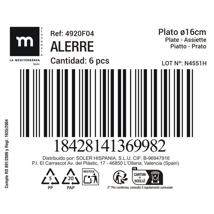 La Mediterranea Plato 16 cm "Alerre" MD, Diámetro 16 cm, Peso 320 g, Plato de Pared (24 Unidades)