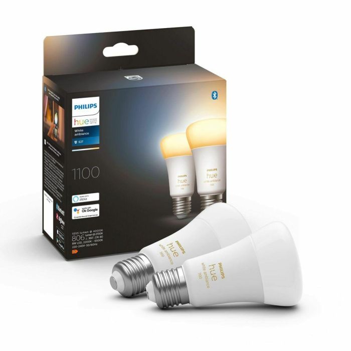 Philips Hue White Ambiance, LED conectado LED E27 equivalente 75W, 1100 Lumen, Bluetooth Compatible, 2 paquete 1