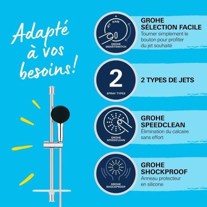 Grohe 26952001 Set de Ducha Vitalio Start 110 con Rociador 2 Chorros, Barra 60cm, Flexo y Estante - Ahorro Agua, Cromo 2 Grohe 26952001 Set de Ducha Vitalio Start 110 con Rociador 2 Chorros, Barra 60cm, Flexo y Estante - Ahorro Agua, Cromo 2