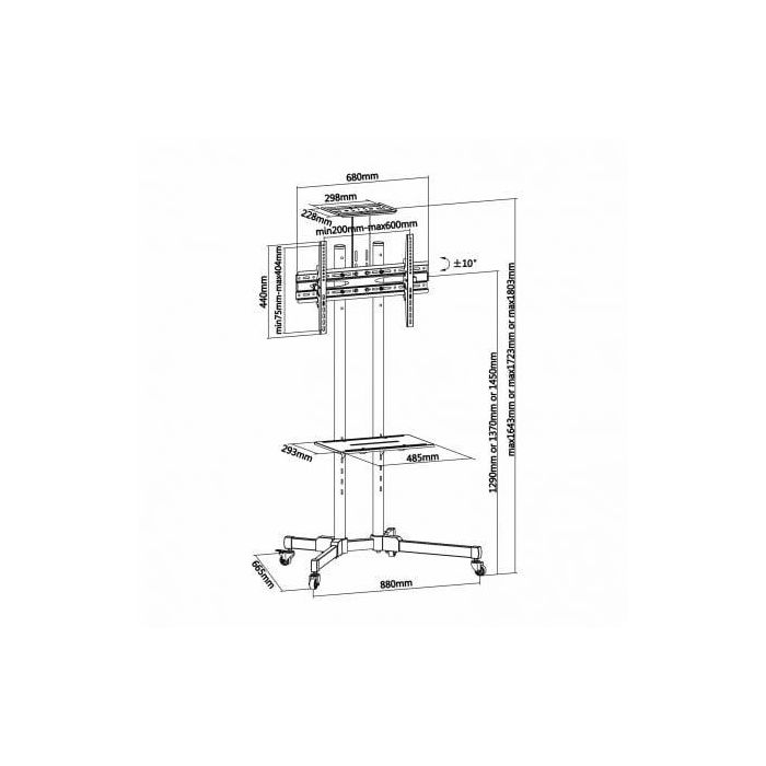 Aisens Soporte de suelo eco con ruedas para TV 37-70", bandeja DVD, soporte cámara, VESA hasta 600x400mm, carga 50kg, negro 2 Aisens Soporte de suelo eco con ruedas para TV 37-70", bandeja DVD, soporte cámara, VESA hasta 600x400mm, carga 50kg, negro 2
