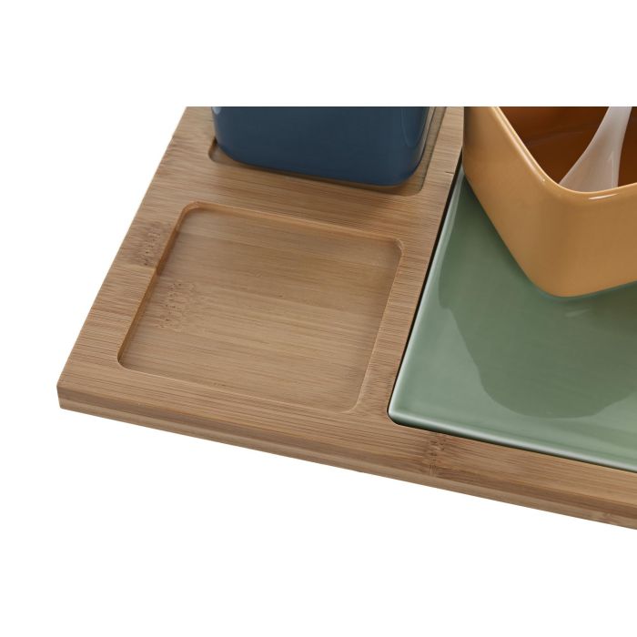 DKD Home Decor Aperitivo Multicolor Natural Bambú Porcelana Set de 6 Piezas 21 x 31 x 6 cm Apto para Microondas y Lavavajillas 1