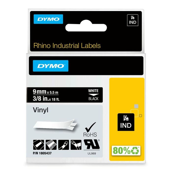 DYMO RHINO Cinta ID1-9 Blanco/negro vinilo 4