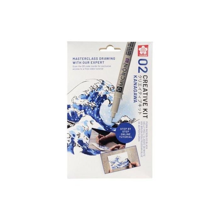 Set Creativo Sakura Art Kit Kanagawa (Pigma Micron 05 Negro + Gelly Roll + Koi Coloring + 3 Postales A6 Con Video Tutorial)