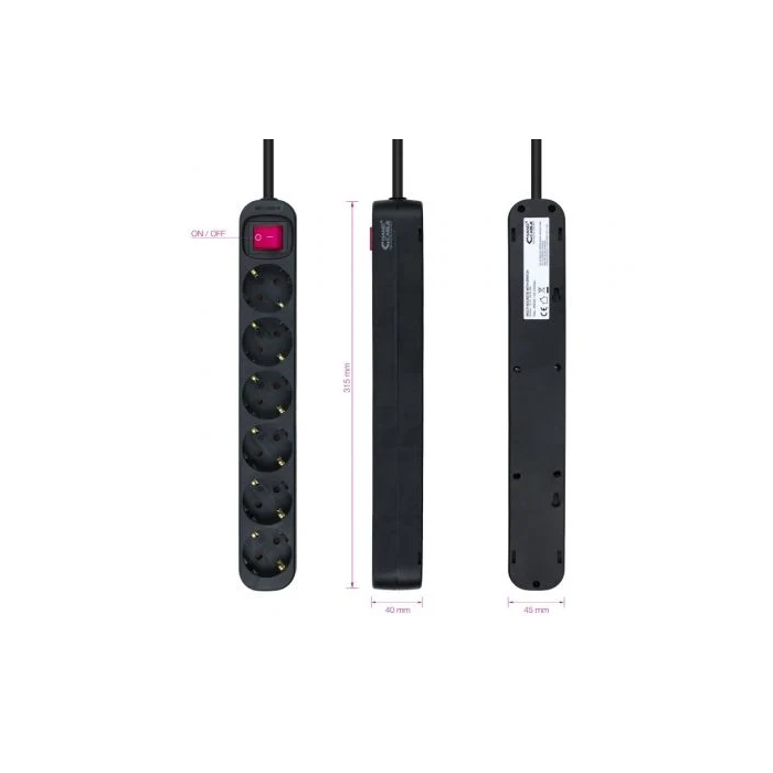 Nano Cable 10.37.0006-BK Regleta con Interruptor y 6 Tomas de Corriente Negro Cable 1.4m 2