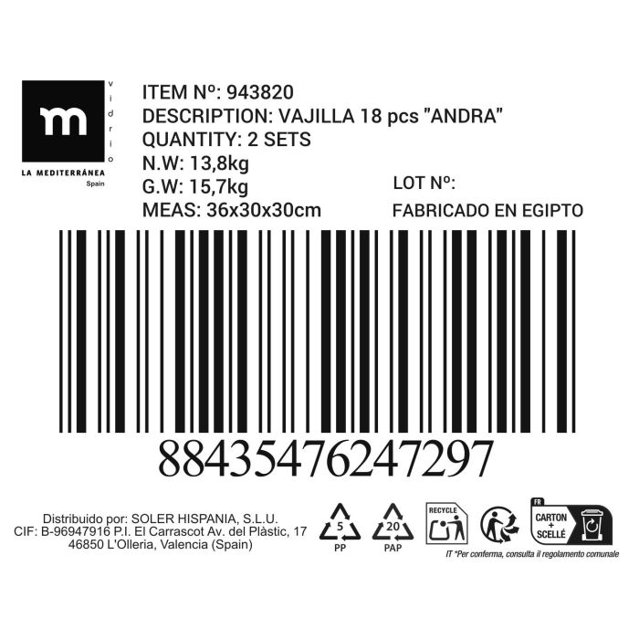 La Mediterranea Vajilla Andra 18 piezas - Platos de 21,5 cm, 26,5 cm y 19 cm (2 Unidades) 2