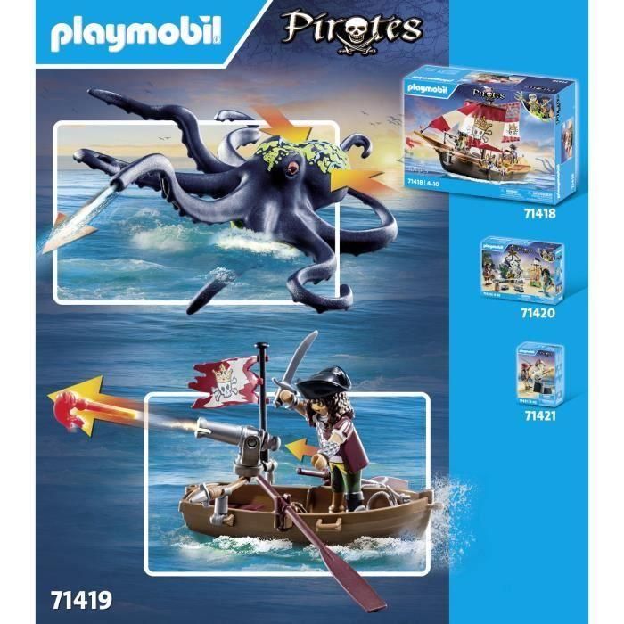 Playmobil 71419 Batalla Piratas vs. Pulpo Gigante Kraken con Barco, Cañón y Función de Rociado de Agua para Niños +4 Años 5