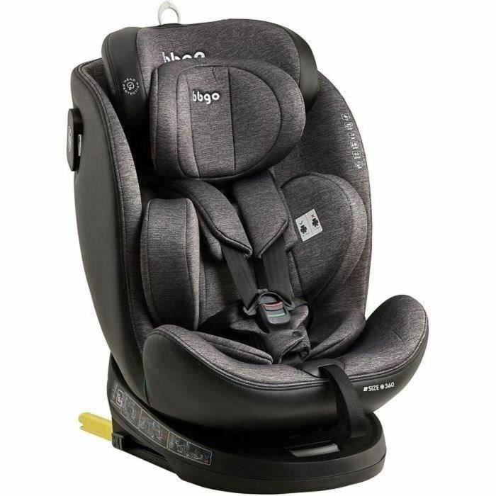 BBGO Silla Coche Giratoria Wondersafe I-SIZE 40-150 cm (0-12 años) ISOFIX, Gris, Fibra Bambú y Piel Sintética - BBG8437027499029