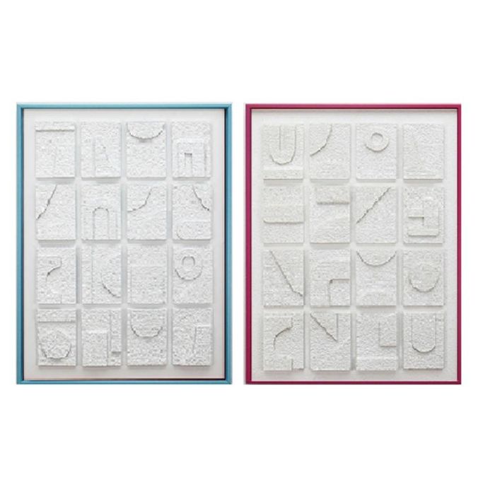 DKD Home Decor Cuadro de Pared Urban Abstracto Blanco Rosa Azul Lienzo Acrílico 80x60x3.8 cm - Set de 4 Unidades Surtidas