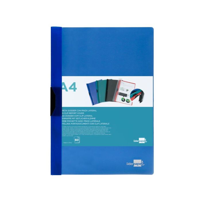 Carpeta Liderpapel Dossier Pinza Lateral Polipropileno Din A4 Azul Translucido 60 Hojas Pinza Deslizante 1