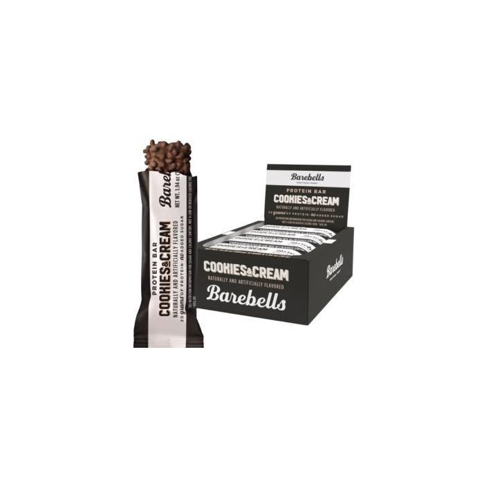BAREBELLS Barrita Proteica Cookies & Cream, 12 Unidades x 55g, Suave y Cremosa, 20g Proteína, Sin Azúcares Añadidos