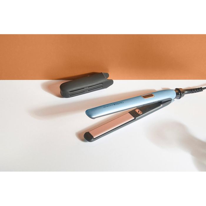 Remington Plancha de pelo Shine Therapy Pro S9300, cerámica con aceite de argán, pantalla digital, 9 ajustes de temperatura 150-230°C, placas flotantes, azul 2