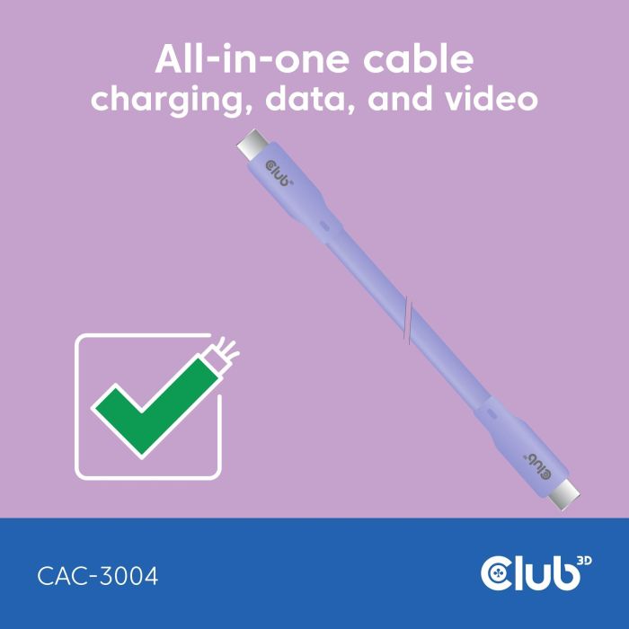 Club3D Lifestyle USB-C St/St - Cable Púrpura de 2m USB4 Gen 2x2, PD 240W, 20Gbps, para Carga Rápida 2 Club3D Lifestyle USB-C St/St - Cable Púrpura de 2m USB4 Gen 2x2, PD 240W, 20Gbps, para Carga Rápida 2