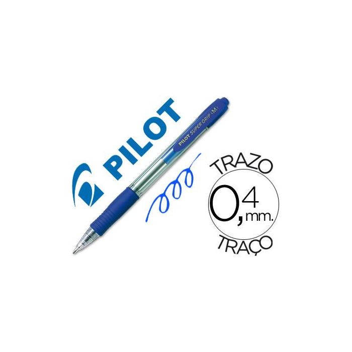 Boligrafo Pilot Super Grip Azul Retractil Sujecion De Caucho Tinta Base De Aceite 12 unidades