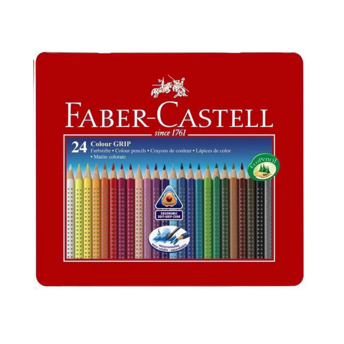 Faber Castell Lápices de Colores Acuarelables Colour Grip Triangular 24 Colores Surtidos Caja Metálica 1