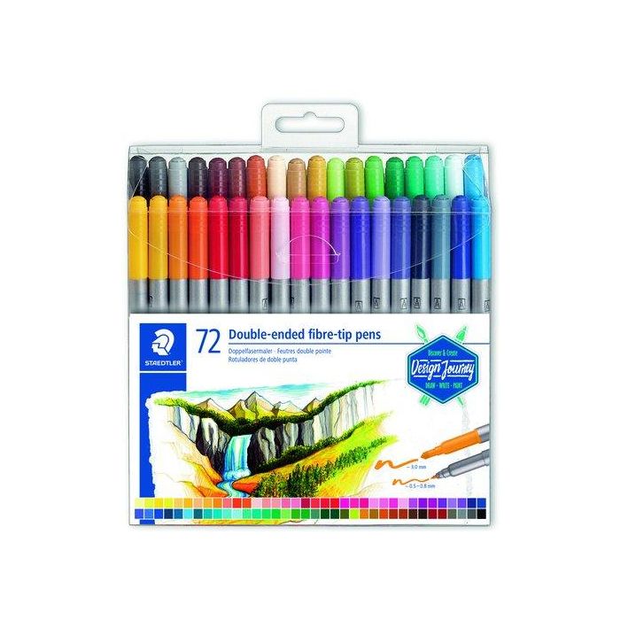 Staedtler Rotulador de Doble Punta de Fibra, Estuche de 72 Unidades, Colores Surtidos, para Esbozar, Dibujar, Ilustrar y Colorear