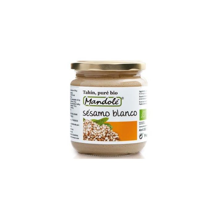 MANDOLE Pure de Sésamo Blanco Bio 325g - Tahín 100% Sésamo Crudo y Tostado, Ecológico