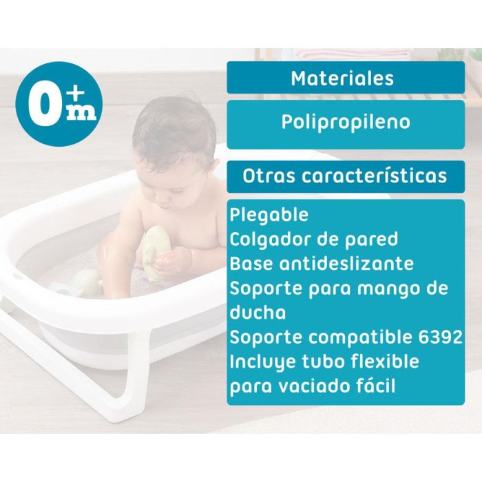KioKids Bañera Plegable para Bebé +0 Meses con Tubo de Desagüe y Colgador de Pared 4