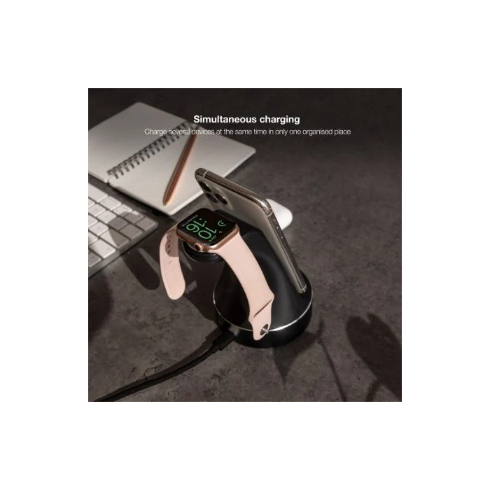 TooQ TQCD02W Base de Carga Inalámbrica para Apple Watch y iPhone/Smartphone, Negro 1