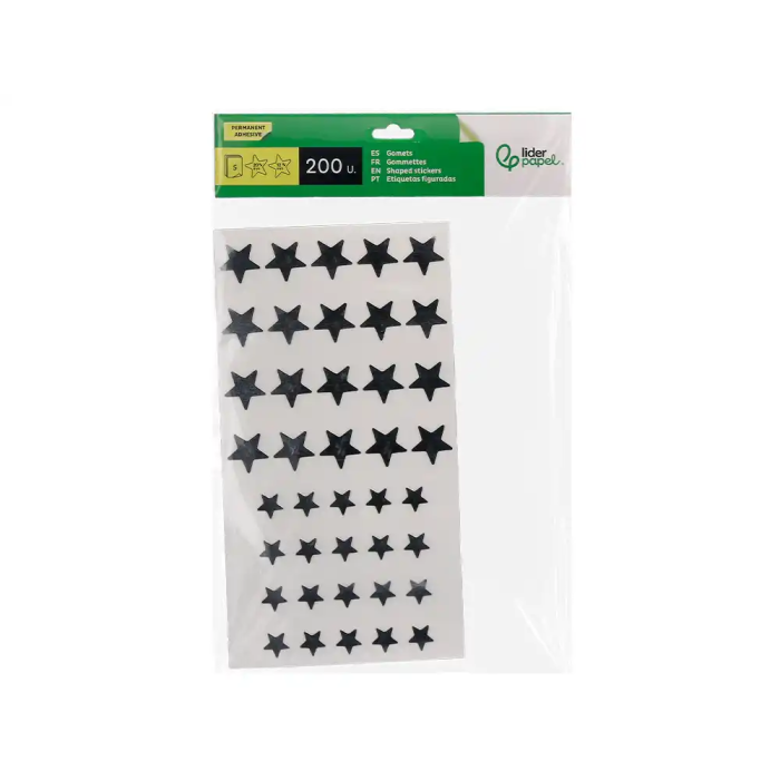Liderpapel Gomets Autoadhesivos Estrellas Plateadas Surtidas Bolsa 5 Hojas 200 Unidades 1