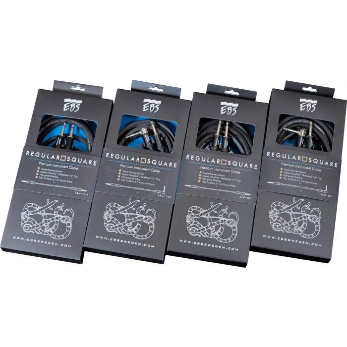 EBS Cable de Instrumento Regular Square 3.8 m Jack 6.35 mm a Jack, Conectores WaveGrip Chapados en Oro, Forma Cuadrada Anti-Enredos, Versión Recto/Recto