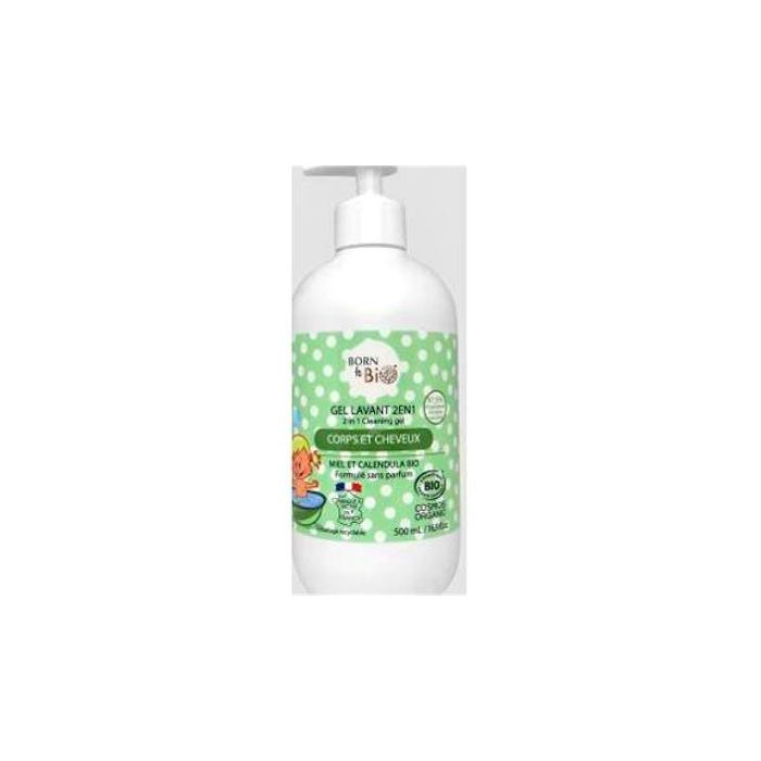 BORN TO BIO Gel Limpiador Bebé Orgánico Suave 2 en 1 Cabello y Piel Sin Perfume 500ml