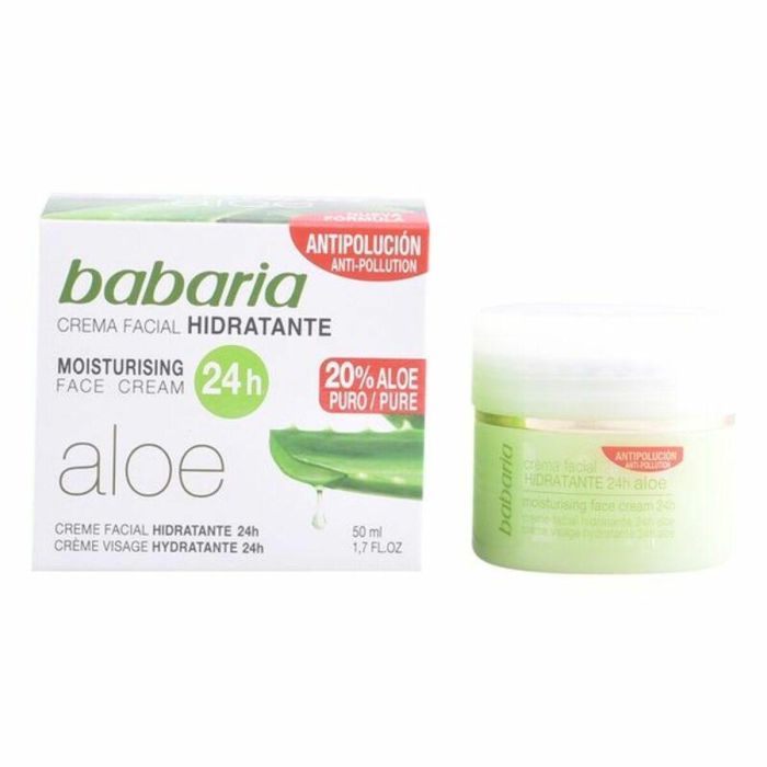Babaria Crema Facial Hidratante 24H con Aloe Vera, Escualano & Vitamina E. Tratamiento Antioxidante Regenerador para Todo Tipo de Pieles 50ml