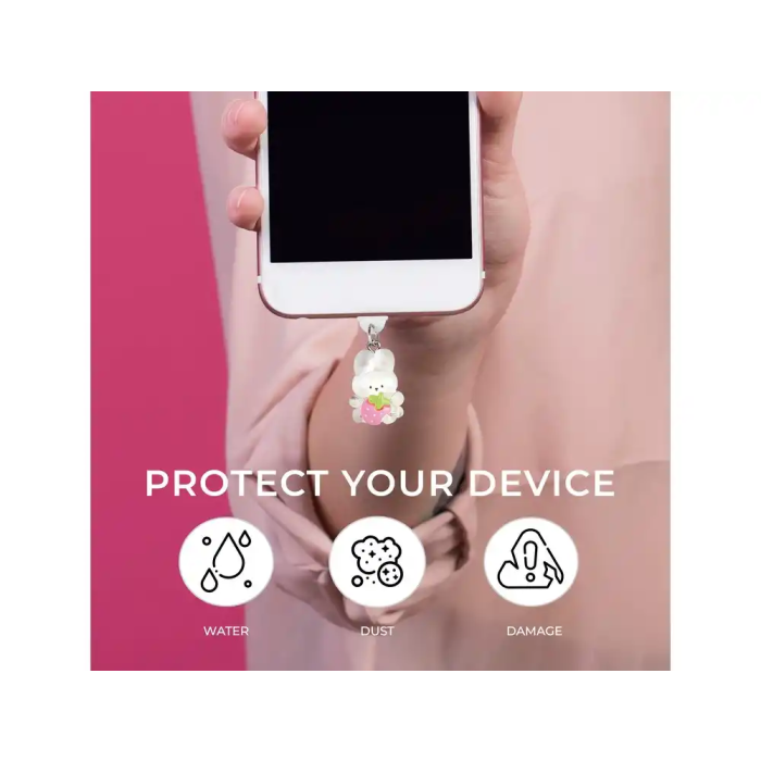 Wondee Charm Funny Protege y Decora tu Móvil con Conejito Blanco, Protege Puerto de Carga Tipo-C/Lightning del Polvo, Accesorio y Charm para Smartphone, Blanco