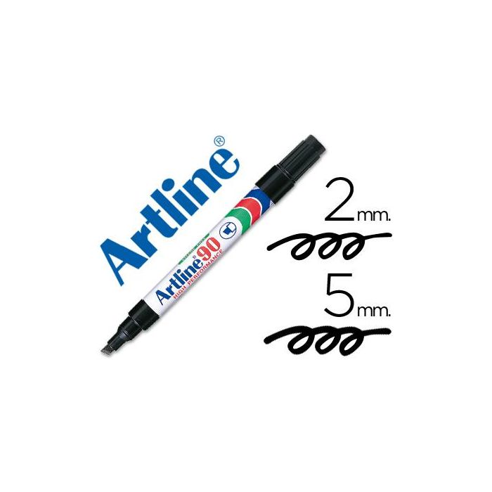 Rotulador Artline Marcador Permanente Ek-90 Negro Punta Biselada 5 mm Papel Metal Y Cristal 12 unidades