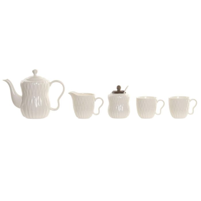 DKD Home Decor Tazas de Café Porcelana Bambú Blanco Marrón Oscuro 20 x 19 x 28 cm Set de 6 3