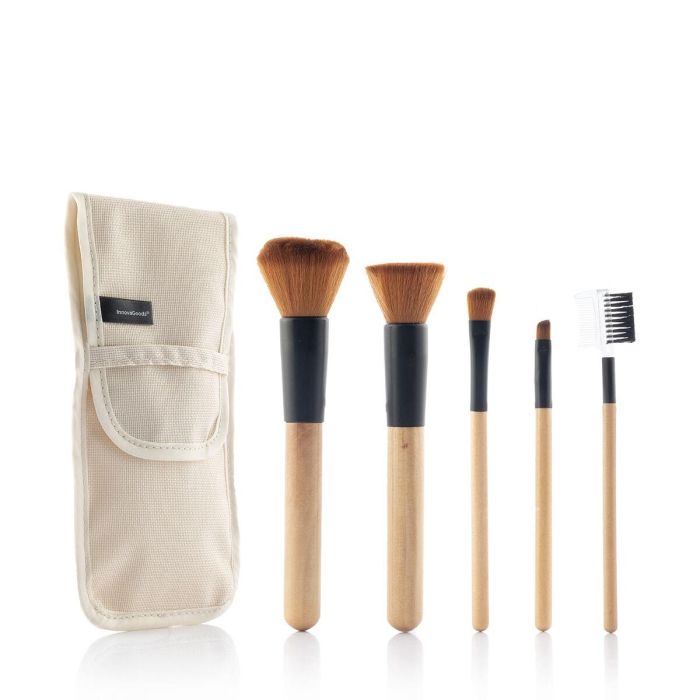 Set de Brochas de Maquillaje de Madera con Funda de Transporte Miset InnovaGoods 5 Unidades 2 Set de Brochas de Maquillaje de Madera con Funda de Transporte Miset InnovaGoods 5 Unidades 2