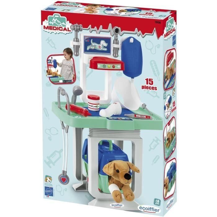 Ecoiffier 1908 Centro veterinario con mesa de exploración, bañera, ducha, escáner y peluche para niños +18 meses 4