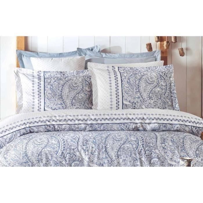 Aucune ASI8683342464154 Juego de cama - 1 funda nórdica 220x240 cm + 2 fundas de almohada 60x60 cm - 100% algodón reforzado - Azul 2