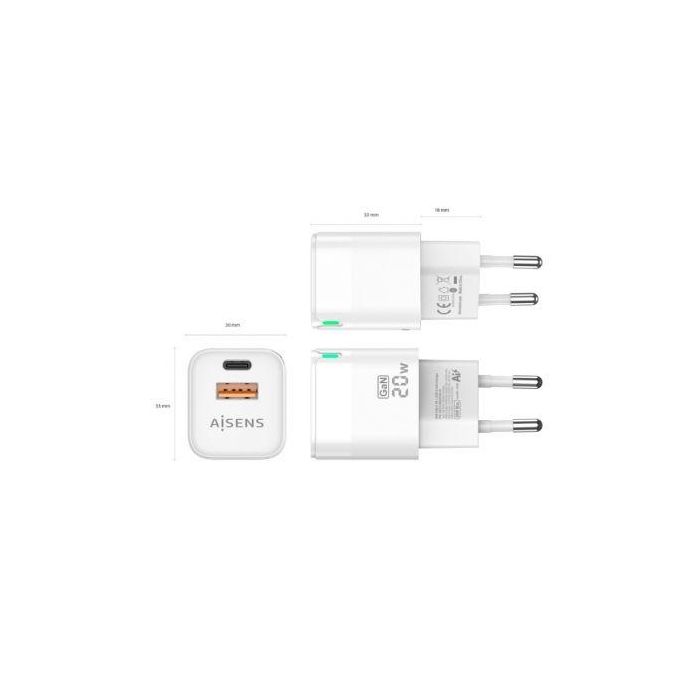 Aisens Cargador GaN 20W USB-C PD3.0 QC4.0 y USB-A QC3.0 Blanco - Carga Rápida y Eficiente 2 Aisens Cargador GaN 20W USB-C PD3.0 QC4.0 y USB-A QC3.0 Blanco - Carga Rápida y Eficiente 2