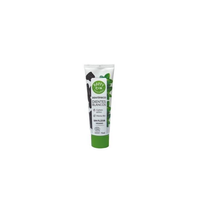HAPPY BIO Dentífrico Dientes Blancos Carbón Activo Menta 75ml – Vegano, ECOCERT, Sin Sulfatos