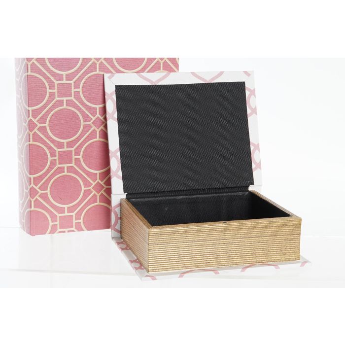 DKD Home Decor Caja Libro Decorativa Estilo Sixties Naranja y Blanco, Fabricada en Lienzo y Madera, Medidas 26x20x8 cm, Juego de 2 Unidades 2