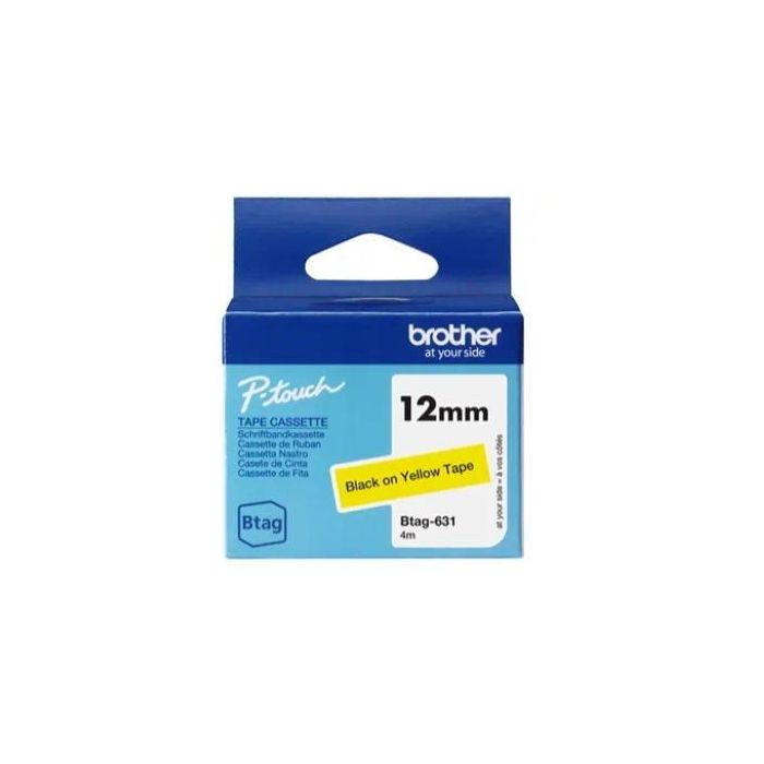Brother Ptn10, Ptn20, Ptn25Bt Cinta Doméstica Btag Negro Sobre Amarillo 12mm x 4M