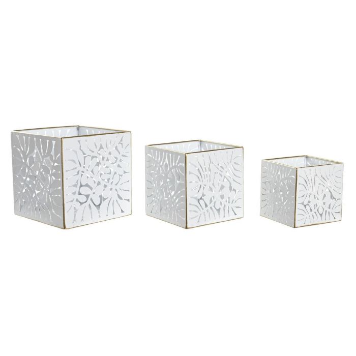 Macetero Tropical DKD Home Decor Blanco Dorado 15 x 15 x 15 cm Set de 3 1 Macetero Tropical DKD Home Decor Blanco Dorado 15 x 15 x 15 cm Set de 3 1