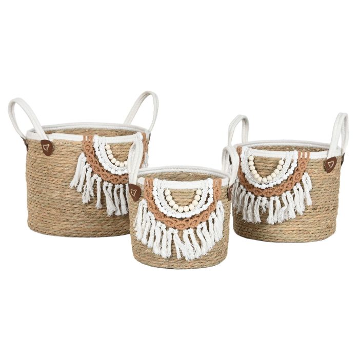 Cesta Boho DKD Home Decor Natural Blanco 33 x 38 x 33 cm Set de 3 (2 Unidades) 3