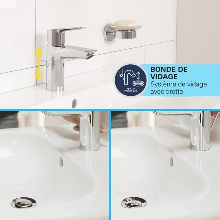 Mezclador monomando de lavabo - GROHE Start - 234552432 - Negro mate - Talla M - Caño mediano - Ahorro de agua - Extraíble y desagüe 5