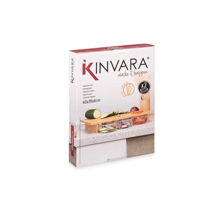 Kinvara Tabla Bambu con 3 Compartimentos 40x28x6 cm (Set de 6) 2
